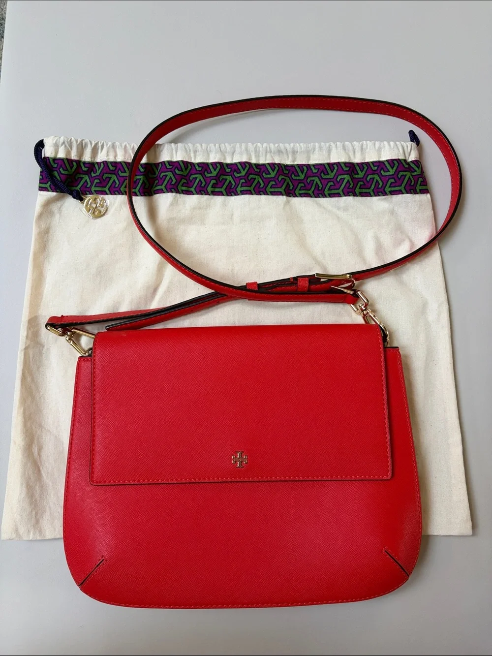 Tory Burch Red Saffiano Leather Crossbody with Gold Hardware